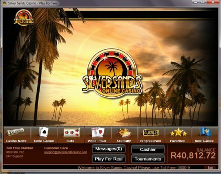 Silversands Online Casino Interface Welcome Lobby Screen